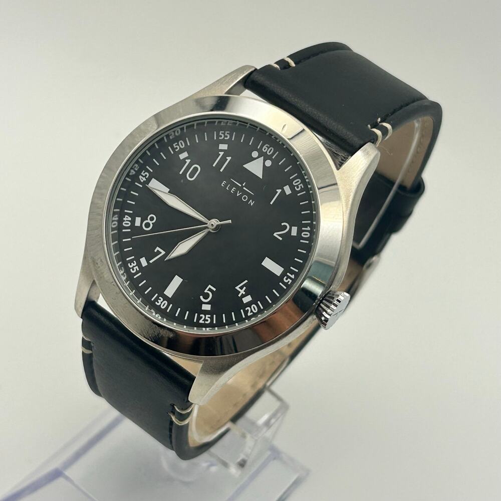 Elevon Hanson Silver Black GenuineLeather St. Steel Men’s Watch, Working